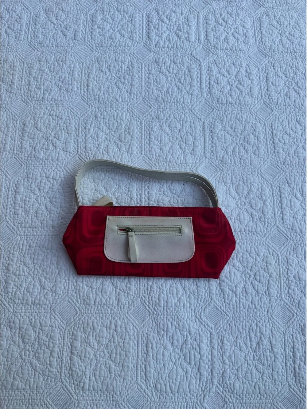 Estee Lauder Red and White Small Shoulder Bag with Front Zipper Pocket